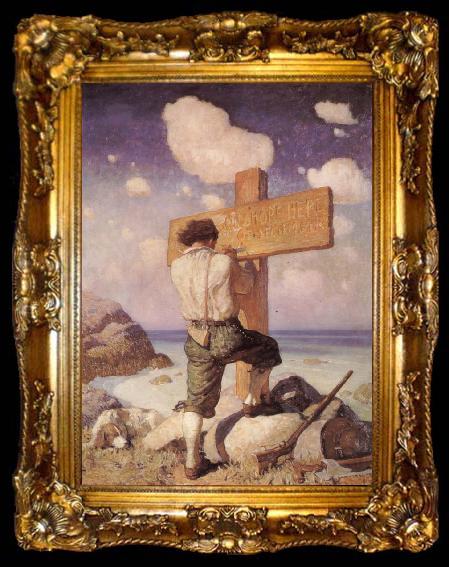 framed  NC Wyeth -and making it into a great cross i set it up on the shore where i first landed, ta009-2